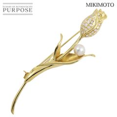 ミキモト MIKIMOTO アコヤ真珠 6.8mm ダイヤ ブローチ K18 YG イエローゴールド 750 パール 花 Pearl Brooch 90244201