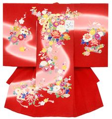 ※店舗改装後【古典新作フェア】仕立無料☆京友禅手描染多色濃淡ボカシ本盛金美術新品正絹産着純古典四季花宮廷扇華文躾糸付10012164