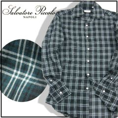 【新品】 Salvatore Piccolo / サルヴァトーレピッコロ　オープンカラー シャツ イタリア製 コットン ガーゼ生地 チェック 長袖シャツ コットンシャツ サルヴァトーレ ピッコロ