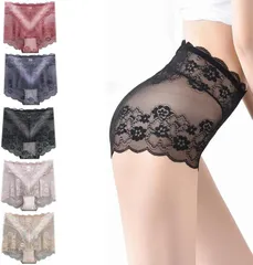 FEISEDY セクシー レース レディース パンツ 純綿 快適 女性用 下着 5枚セット 刺繍 抗菌 ハイウエスト ヒップアップ A8102( ブラック·ベージュ·ピンク·ブルー·カーキ,  M)