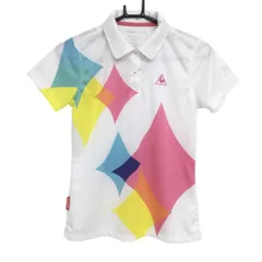 ★特価★【新品】ルコック 半袖ポロシャツ 白×ピンク ダイヤ 吸汗速乾 UVケア  レディース M ゴルフウェア le coq sportif