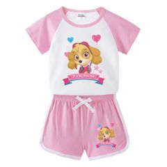 子供服 セットアップ パウパトロール ピンク 女の子 夏物 半袖 2点セット 上下セット Tシャツ パンツ ショートパンツ ジュニア おしゃれ 可愛い 送料無料