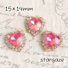 【 3個 】 15×14mm ガラス製 ハート センターパーツ ストーン ビジュー カボション レッドオパール×ゴールド