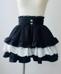 夢展望公式 [新品未使用] レースフリルティアードミニスカパン [ブラック] 他カラー別ページ有 diablebaiser スカート フレア（ミニ） 535723-03