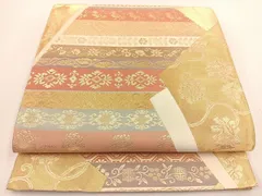 平和屋着物◎六通柄袋帯　切嵌花鳥文　金糸　正絹　逸品　BAAT5576yt