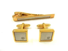 ■美品■ dunhill ダンヒル カフスボタン カフリンクス ネクタイピン アクセサリー 2点セット ゴールド系×シルバー系 DI1244 冠婚葬祭 結婚式 葬式