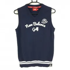 【美品】ニューバランス ニットベスト ネイビー× パイルロゴ 胸元ワッペン Vネック  レディース 2(L) ゴルフウェア New Balance