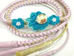 平和屋着物●和装小物　振袖用帯締め　つまみ細工　飾り玉　花　パール　撫子色　金糸　切り房　逸品　未使用　CAAW4123ju
