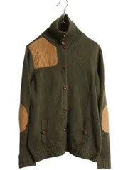 【お得なクーポン配布中!】 90s LAUREN ラルフローレン ハイネック ニット カーディガン レディース L 古着 ポロ オールド コットン ショルダーパッチ エルボーパッチ