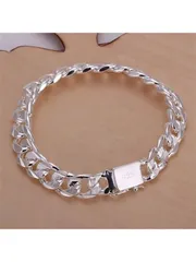ジュエリー メンズ ブレスレット 高品質ファッション 925スターリングシルバーメッキ ブレスレット チャーム 10mmチェーン メンズ レディース ウェディング ジュエリー ギフト