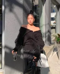 TREEMINGBIRD 2Way アシンメトリー オフショルダー ニット ジップアップ