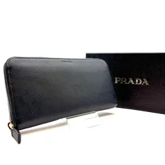 【 箱付／美品 】PRADA　プラダ　バルティコ　サフィアーノレザー　ラウンドファスナー　メンズ　長財布　ネイビー