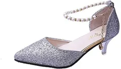 Morris coo レディース パンプス ラメ 美脚 ピンヒール 歩きやすい ストラップ お洒落 23.5cm( シルバー,  23.5 cm)