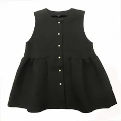 コカ coca ダンボールニット パールボタン ペプラム ベスト ギャザー フレア 前開き クルーネック 丸首 ノースリーブ カーディガン カットソー M 黒 ブラック 26-230414002-20 レディース