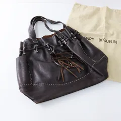 HENRY BEGUELIN エンリーベグリン オミノ刺繍 タッセル レザートートバッグ/■ブラウン 巾着 本革 フルレザー タッセル【2400014228205】のサムネイル
