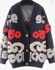 カーディガン フリーサイズ ネイビー レディース ニット トップス Vネック 長袖 アウター ゆったり 通勤 通学 オーバーサイズ 体型カバー[Tuten]