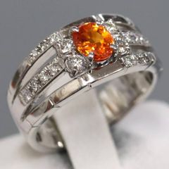 Pt900オレンジサファイアダイヤモンドリング S0.682 D0.31 9.2g #10.5  
