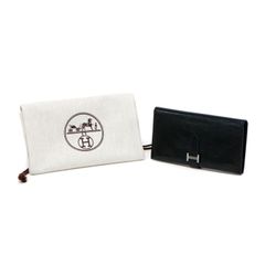 エルメス HERMES ベアン クラシック ボックスカーフ (レザー) SV金具 □G刻印 2003年 長財布 かぶせ蓋 コンチネンタルウォレット ロングウォレット 二つ折り財布 H金具 メンズ レディース ノワール (ブラック) 中古 mbc01045