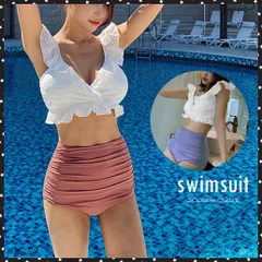 ハイウエスト水着セット レディース韓国風レーストップス ショートパンツ 水着上下セット ビスチェ タンキニ 2点セット カジュアル水着 リゾート セパレート夏海ビーチファッション 海水浴女の子ビキニ 刺しゅう入り 花柄