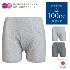 [1枚] 男性用 日本製 失禁パンツ 前開き トランクス ボーダー柄 100cc M L LL ネイビー ブラック 抗菌消臭 頻尿 吸水ショーツ 尿漏れ おねしょ 綿100％ コットン 父の日 介護 安心パンツ 紳士 あったか 暖か