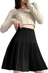 FEISEDY スカート プリーツスカート レディース ミニ ハイウエスト 裏地付き フレアスカート Aライン きれいめ( ブラック,  L)