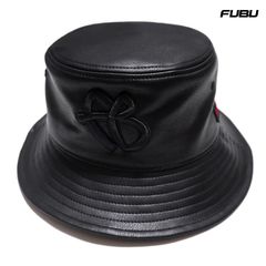 FUBU FAUX LEATHER HAT【BLACK】(フブ 帽子 レザー キャップ CAP バケットハット ハット ブラック 黒)