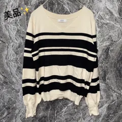 美品<!-利用不可文字-!><!-利用不可文字-!> アーヴェヴェ a.v.v ニット・セーター 長袖 レディース【S】白×黒 ボーダー Vネック 秋冬