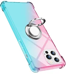 【数量限定】iPhone 14 Pro Max 用 ケースリング クリア TPU シリコン リング付き薄型 軽量 シリコン グラデーション色 ケース 耐衝撃 指紋防止 360回転 車載ホルダー対応 一体型 人気 携帯カバー アイフォン14 ProMaxカバー