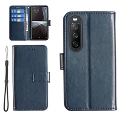 【KSK】Sony Xperia 10 III / 10 III Lite SO-52B SOG04 A102SO(6.0インチ)対応 手帳型 ケース カードエクスぺリア10 III 6インチ（ネイビー）収納 レザー 携帯カバー 銀行カード現金 スマホケース