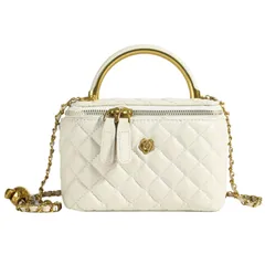 [ハルジオ] バニティバッグ ショルダー キルティングバッグ レディース ミニ ショルダーバッグ バニティポーチ コスメバッグ 小さめ メイク ポーチ ブラック ホワイト 黒 白 レザー調 人気 韓国 可愛い 斜めがけ 肩掛け バッグ 鞄 かばん [ホワイト]