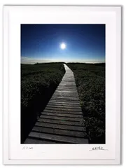 アートフォト 絵画 壁掛け 月夜の木道/白山/インテリア 壁掛け 額入り 額装込 風景画 油絵 ポスター アート アートパネル リビング 玄関 プレゼント モダン アートフレーム おしゃれ 飾る Mサイズ