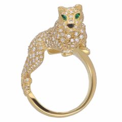 Cartier カルティエ パンテール スーキー ダイヤモンド リング エメラルド オニキス 750 K18 YG イエローゴールド 日本サイズ約15号 ♯55【送料無料】パンサー 指輪【中古】22310501