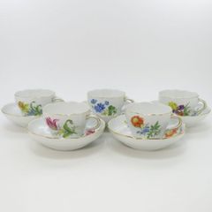 マイセン カップ&ソーサー■ベーシックフラワー エンボス ブーケ 二つ花 C&S 洋食器 5客セット 1級品 Meissen