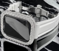 超高級大粒シルバー×ホワイト☆AppleWatchキラキラケース カバー 