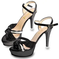 [ALVEIN] サンダル パーティー ハイヒール ピンヒール 美脚 レディース きらきら 歩きやすい ラメ 厚底 ストラップ キャバ (ブラック, 日本の靴のサイズ寸法, 大人, 数値, 22.5 cm) [ブラック] [22.5 cm]