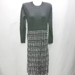 ◇ ⊇ index インデックス スカート部分チェック柄 長袖 ロング丈 ワンピース サイズL ブラック ホワイト レディース E  【1412260036795】