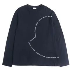 美品△MONCLER モンクレール 22SS ロゴプリント コットン100％ クルーネック ロングスリーブ Tシャツ/ロンT/カットソー ネイビー XL メンズ