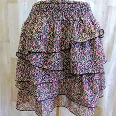 GU ジーユー 花柄 フリルスカート M ピンク & パープル レイヤード