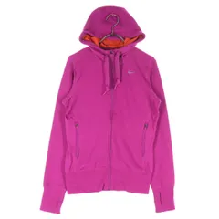 美品 NIKE ナイキ ワンポイントロゴ 長袖 ジップパーカー M ピンク レディース 古着