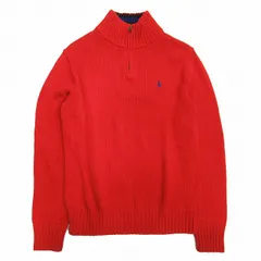 美品 ポロ ラルフローレン POLO RALPH LAUREN ボーイズ コットンニット ハーフジップ ポニー ワンポイント 刺繍 プルオーバー セーター L/G(14-16) 赤 レッド/キッズ 子供服