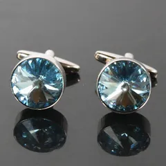 鎌倉カフス工房　アクアマリンスワロフスキー・ラウンドカフスボタン（カフリンクス）
