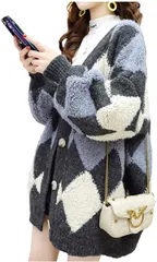 Lion garden(ライオンガーデン) カーディガン ニット 厚手 シンプル カジュアル( グレー,  XL)