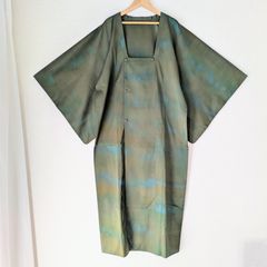 Japanese Haori dress Michiyuki coat Green Silk Kimono Jacket 長羽織 羽織 正絹 道行コート 玉蟲緑 青 暈し ロングコート 一点物 大正浪漫 和洋折衷