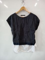 C80●ZARA basic●ザラベーシック●バックリボン●カットソー●sizeM●白×紺