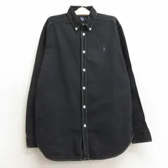 古着 ラルフローレン 長袖 ブランド シャツ キッズ ボーイズ 子供服 ワンポイントロゴ コットン ボタンダウン 黒 ブラック 24aug26