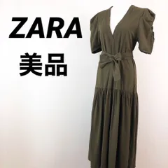【美品】ZARA　ザラ　ロングワンピース　ドレス　ティアード　カーキ　S