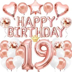 【在庫処分】誕生日 バルーン 19歳 バースデー 飾り付け 風船 セット 大きい 19 数字バルーン happy birthday ガーランド 紙吹雪風船 誕生日パーティー お祝い サプライズ ローズゴールド