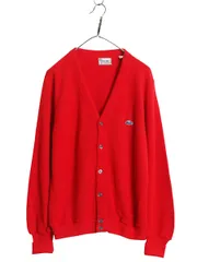 【お得なクーポン配布中!】 70s USA製 ラコステ アクリル ニット カーディガン メンズ レディース M / 古着 ヴィンテージ 羽織り 前開き セーター ワンポイント レッド