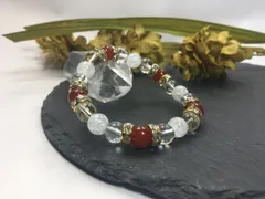 パワーストーン ブレスレット 赤瑪瑙&水晶&クラック水晶 （ゴールド）レディース 女性  数珠ブレス 開運 プレゼント ギフト  [4]
