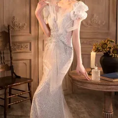 パフスリーブのマーメイドイブニングドレス?.?